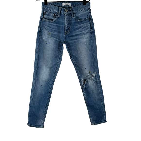 Moussy Womens Skinny Jeans Skinny Medium Wash Blue Distressed Splatter Size 24 - Picture 2 of 13